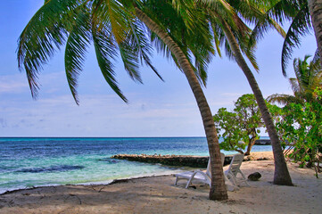 Tropical beach scenery of the Hudhuranfushi Island on Maldives.