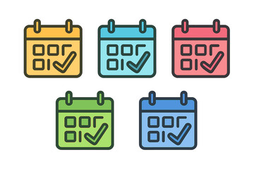 Colorful calendar icons representing different schedules and planning in a simple design format