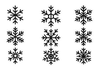 Various snowflake designs showcasing unique patterns and shapes set against a plain background