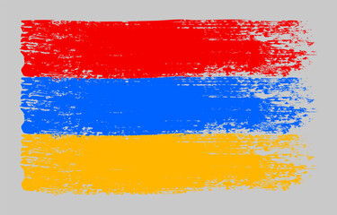 Grunge Armenia flag. Vintage national flag of Armenia with ink grunge texture and paint brush strokes. Vector illustration for Independence Day, patriotic design and creative background.