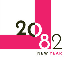 A clean and modern New Year 2082 artwork with bold black typography and a simple geometric layout. Perfect for greeting cards, banners, posters, digital content, and festive graphic projects.