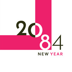 A clean and modern New Year 2084 artwork with bold black typography and a simple geometric layout. Perfect for greeting cards, banners, posters, digital content, and festive graphic projects.