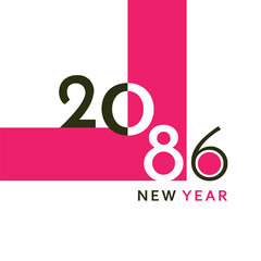 A clean and modern New Year 2086 artwork with bold black typography and a simple geometric layout. Perfect for greeting cards, banners, posters, digital content, and festive graphic projects.