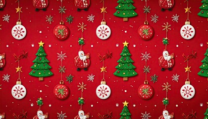 Seamless Christmas Ornaments Pattern Festive Holiday Background Design.