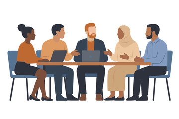 Diverse team engaged in discussion during a collaborative meeting in a modern office setting