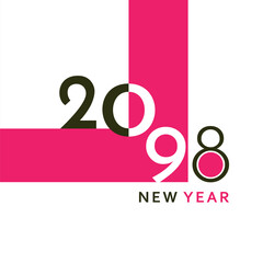 A clean and modern New Year 2098 artwork with bold black typography and a simple geometric layout. Perfect for greeting cards, banners, posters, digital content, and festive graphic projects.