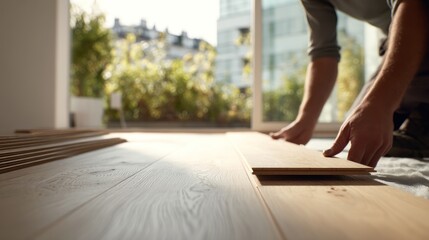 Installing wood flooring close up view