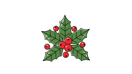 Christmas Holly Berry Vector Icon with Red Berries and Green Leaves