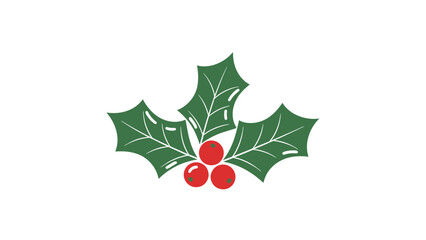 Christmas Holly Berry Vector Icon with Red Berries and Green Leaves