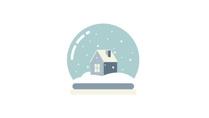 Minimalist Flat Color Snow Globe Vector with Winter House and Snowfall
