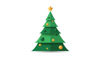 Minimalist Modern Christmas Tree Vector with Gold Star and Ornaments