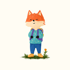 Cute fox wearing bag ready to go to school illustration