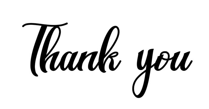 Elegant black script typography text saying thank you isolated on transparent background, perfect for expressing gratitude in a formal or decorative manner