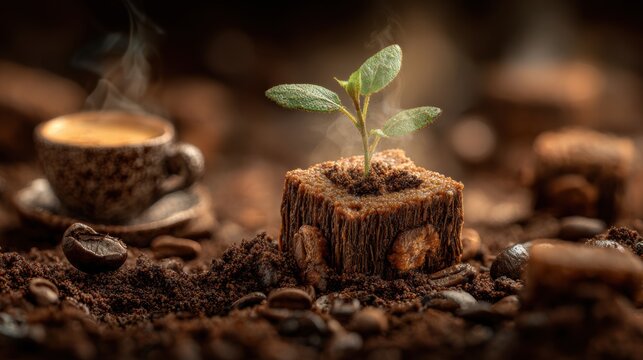 clean diagram showing coffee bean germination stages inside soil layers.
