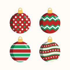 Set of Four Festive Christmas Ornaments with Patterns