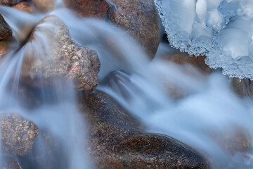 Winter landscape of iced Orangeville Creek, Michigan, USA