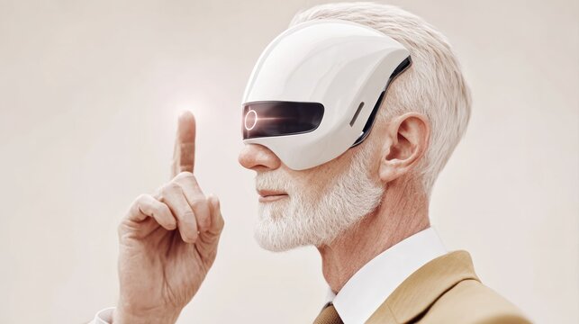 Futuristic technology embraced by elderly man modern studio portrait professional setting inspirational concept