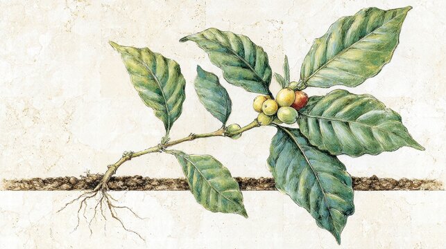 clean diagram showing coffee bean germination stages inside soil layers.