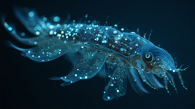 Mysterious underwater creature glowing brightly in the dark ocean