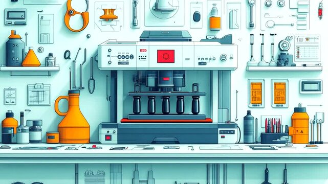 Modern laboratory workspace with tools, machinery, and equipment for research