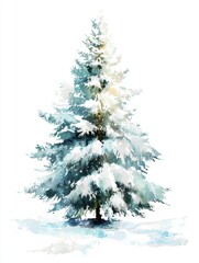 Fototapeta premium Watercolor illustration of a snow-covered pine tree, clip art