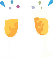 Cheers Celebration Toast with Clinking Champagne Flutes and Confetti. Simple Flat Illustration.