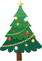 Festive Decorated Christmas Tree with Star and Ornaments.