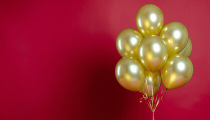 Shiny Gold Balloons on Red Background for Celebration and Party Themes