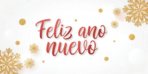Feliz Ano Nuevo with snowflakes and gold dots on 2026 white