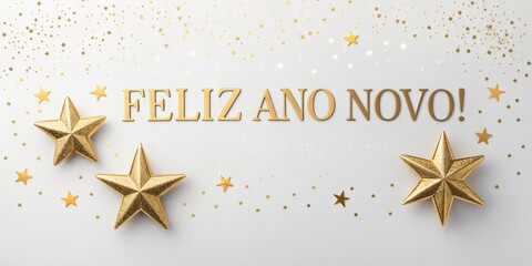 Golden Feliz Ano Novo Stars and Confetti Celebration 2026