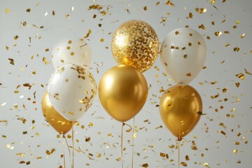 Balloon birthday background confetti anniversary happy gold party ballon white