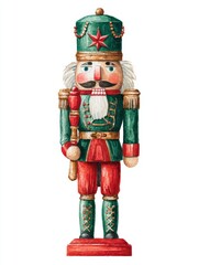 Watercolor illustration of a nutcracker soldier, clip art