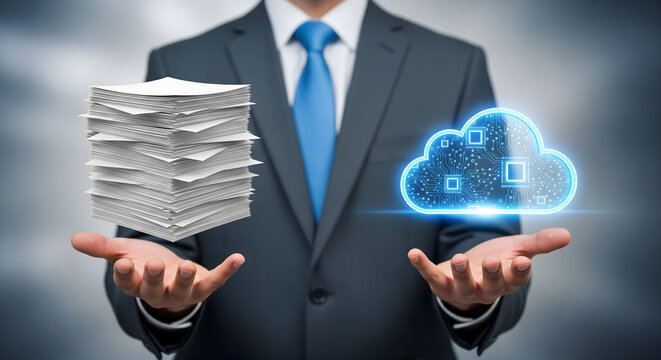 Streamline workflow with cloud solutions for seamless data management, transforming paper chaos into efficient digital organization for modern business success