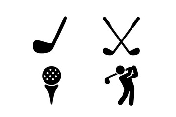 Golf clubs and tee icons representing the game of golf in a simple, illustrative style