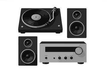Fototapeta premium Modern audio setup featuring a turntable and speakers for a nostalgic music experience at home