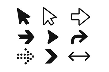 Various black arrow icons in different styles for indicating direction and navigation on a digital interface