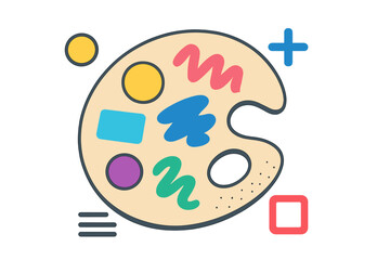 Colorful artist palette with various paint shapes and colors displayed in a creative design