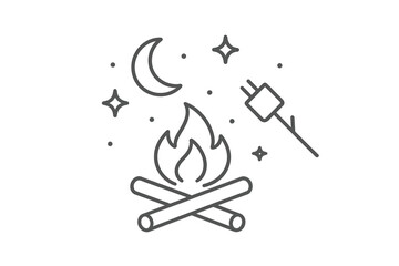 Cozy campfire scene with roasting marshmallows beneath a starry night sky