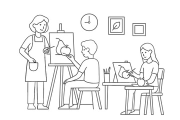 Students learn to paint with guidance in a creative art class during the afternoon