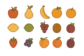 Colorful collection of fruit illustrations displayed in a grid on a white background perfect for educational use