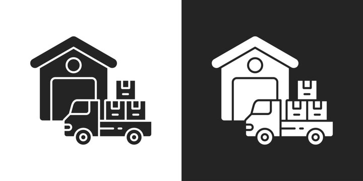 Distribution Center Icon In Black And White Glyph Style