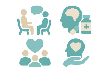 Obraz premium Mental health support concepts including therapy sessions, medication, and group discussions in a caring environment
