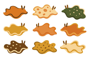 Colorful abstract slugs in various shapes and patterns on a white background showcasing playful designs and vibrant hues