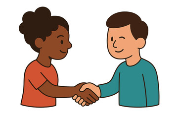 Obraz premium Two people shaking hands in a friendly meeting, conveying agreement and cooperation in a positive setting