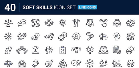 soft skills, icons, communication, teamwork, leadership, problem solving, critical thinking, creativity, adaptability, emotional intelligence, empathy, time management, collaboration, negotiation, con