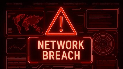 Digital Network Breach Alert: A vivid red alert illuminates a digital interface, signaling a network breach with stark clarity, conveying the urgency of cybersecurity threats. - Powered by Adobe