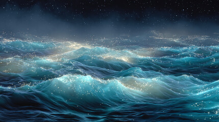 A breathtaking illustration of an ocean scene with waves and dark sky