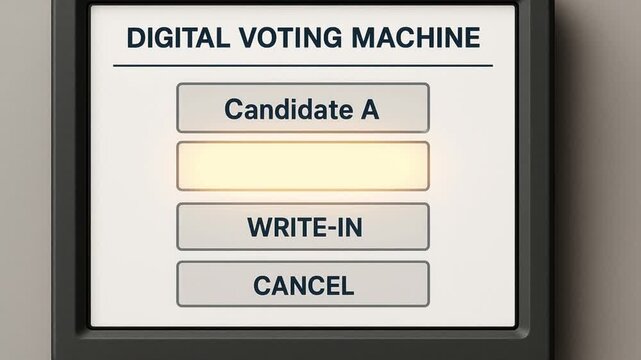 innovation in public policy concept. Digital voting machine interface with options for candidates and actions.
