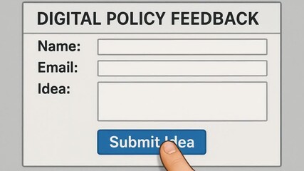 innovation in public policy concept. Digital feedback form with input fields and a submit button.