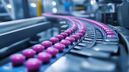 Obraz premium Medicine bottles are canned on the conveyor belt